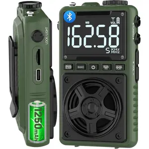 Bluetooth AM FM Shortwave Radio with NOAA Weather Alert,1250mAh Rechargeable Portable Pocket Radio with Good Reception,5W Big Speaker, Digital Tuner and Earphone,Support SD Card and USB MP3 Player