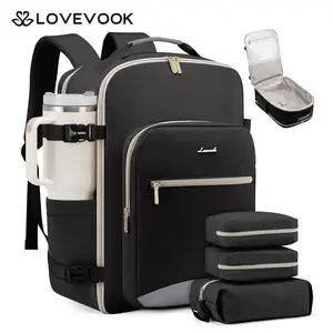 LOVEVOOK TSA-Friendly Carry-On Travel Backpack with 3 Packing Cubes and Laptop Compartment-Personal Item, Airline Approved Travel Bag for Hiking, Travel Essentials, Overnight and Weekend Trips.