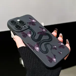 Butterfly & Snake Pattern Phone Case, Decorative Phone Protector Cover, Phone Accessories Compatible with iPhone 11 12 13 14 15 16 Pro Max Plus XR XS, Casing, Cellphone