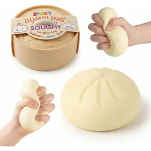Dumpling Squishy Stress Relief Fidget Toy with Steamer Realistic Steamed Bun Sensory Squeeze, Cute Squishy Dumpling Desk Decor for Adults & Teens, Easter Gifts, Christmas & Birthday Gift (White)