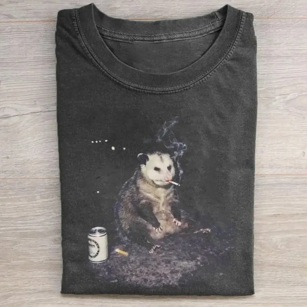 Vintage Smoking Possum Shirt, Night City Possum Graphic Tee, Ironic Street Possum Aesthetic T-Shirt, Dark Humor Possum Meme Shirt, Trending T-Shirt