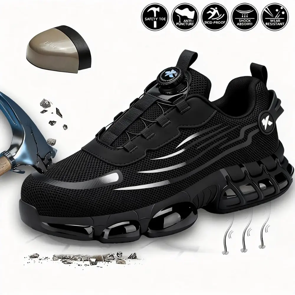 Men's Steel Toe Work Shoes, Indestructible Lightweight Safety Sneakers, Breathable Footwear with Puncture-Proof Soles for Construction & Industrial Workers, Worker, Walking Shoes, Anti-Collision Work & Safety Footwear, Heavy-Duty Utility Work & Safety Foo