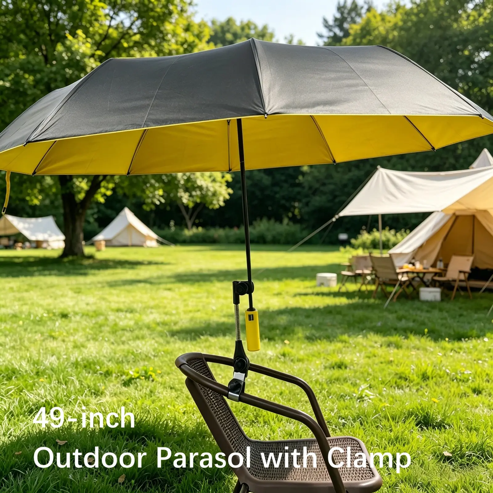 49-Inch Outdoor Camping Parasol Umbrella with Clip, Large Canopy, UV Protection, for Beach, Travel, Fishing, and Golf