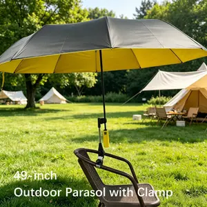 Outdoor Camping Sunshade Umbrella with Clip, Sun Parasol Umbrella, 49-Inch Large Canopy, UV Protection, Beach Gear, Ideal for Travel, Fishing, Golf, Sports Events