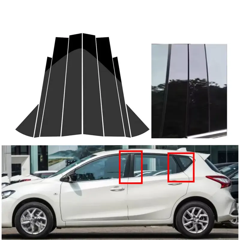 For Nissan Tiida 5Door Hatchback 2012-2022, 8Pcs Gloss Black Pillar Posts Door Side Window Sticker Cover