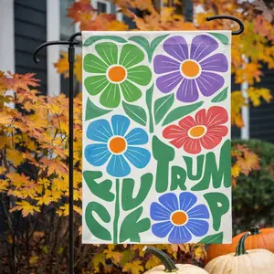Retro Anti Tr^mp Garden Flag Groovy Fck Tr^mp Yard Decor Funny Sarcastic Political Banner Floral Liberal Gift Aesthetic Outdoor Sign