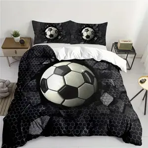 World Cup Sports Style Sporty Theme 3-Piece Football Print Duvet Set, Soft Comfortable Easy Care Sheets & Pillowcases, Bedroom Dorm Room Home Decor