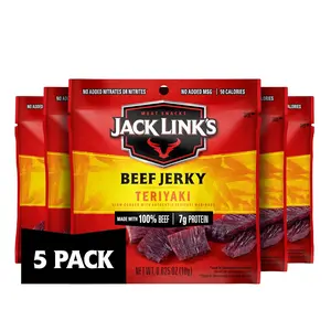 Jack Link's Teriyaki Beef Jerky Multipack - (5 Pack) 0.625 oz Bags - Ready to Eat Real Meat Protein Snacks - 7g Protein per Serving - Made with 100% Real Beef