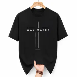 Way Maker Cross Graphic T Shirt Faith Inspirational Christian Jesus Minimal Cross Design Unisex Casual Streetwear Oversized Tee Black