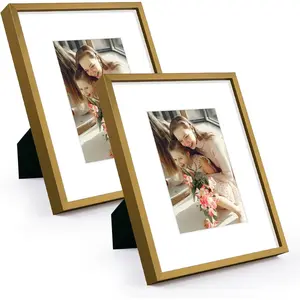 , Bronze 8x10  Picture Frame - Display Photos 5x7 with Mat or 8x10 inch Without Mat - Shatter-Resistant Glass Metal Photo Frame for Wall or Tabletop Display (2 Pack)