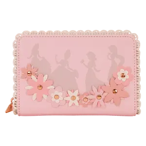 Disney Princess Floral Lace Wallet with 3D Flowers and 4 Card Slots for Disney Princess Fans