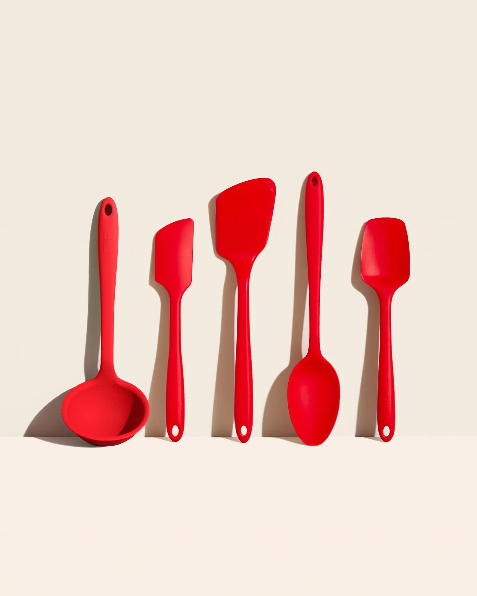 5-Piece Durable Silicone Nonstick Kitchenware Tool Set - BPA and BPS Free Unibody Form Ladle, Spatula, Spoon, Essential Daily Cooking Kit with Classic Neutrals & Bold Hues