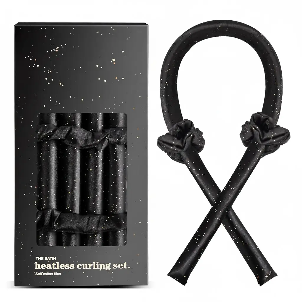 Satin Heatless Curling Set – Overnight No-Heat Hair Curlers & Rollers, Sleep-in Curl Rod Headband, Frizz-Free Curls (Dreamy Starry Sky)