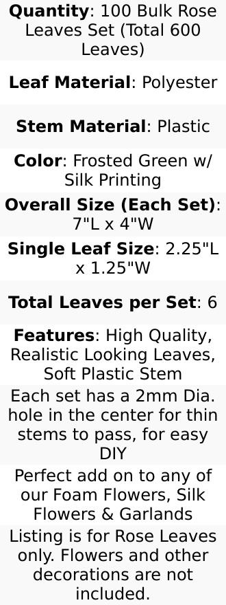 100 Pack Frosted Green Bulk Rose Leaves Artificial Greenery Fake Rose Flower Leaves for DIY Wreath Garlands