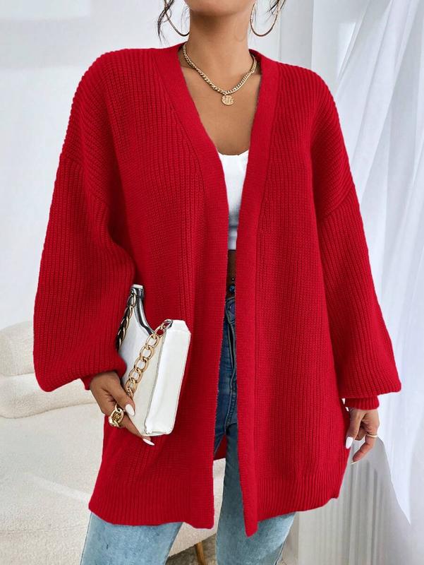 SHEIN EZwear Women's Spring Fashionable Drop Shoulder Ribbed Knit Duster Cardigan,Long Sleeve Tops In Fall/Winter