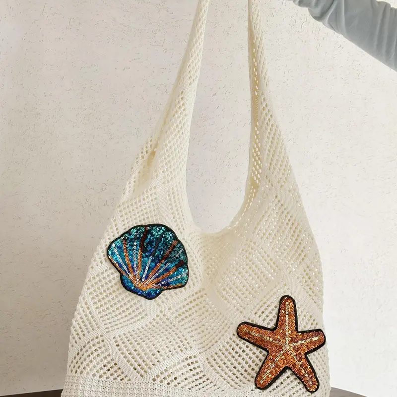 Women's Starfish & Shell Decor, Casual Large Capacity Shoulder Bag for Beach Vacation, Trendy All-match Bag for Daily Use, Fall Winter Bags, Shoulder Tote