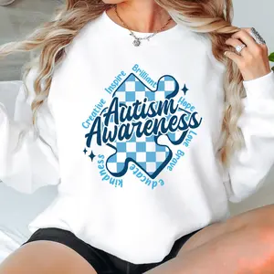 Autism Awareness In April We Wear Blue Special Education Teacher Graphic Sweatshirt, Aura Of Blue Embrace Nuerodiversity Pullover Hoodie For Men & Women