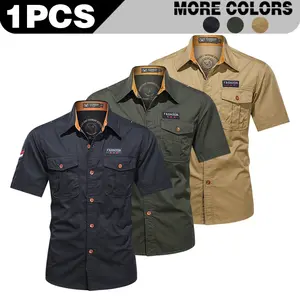 New American Executive Summer Double Pocket Half Sleeve Shirt Men's Casual Military Wear Short Sleeve Shirt Thin Men's Style