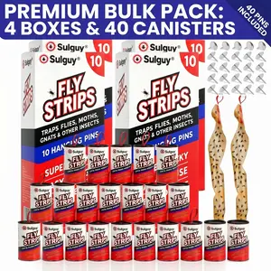 Sulguy Fly Strips Indoor Sticky Hanging 40pk with Pins. Non Toxic Outdoor Fly Trap Indoor for Home. Flies Tape Paper Trap Ribbon Roll for House Gnat Fruit and Housefly. Bug Catchers for Inside Home Flypaper