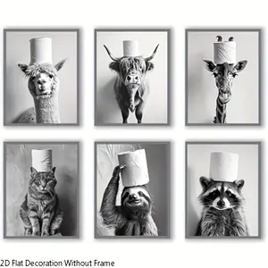 2D Wall Decor Set, 6 Pieces, Fun Bathroom Posters, Modern Art, Fashionable Home Decor, Ideal Gift, High-Definition Artwork