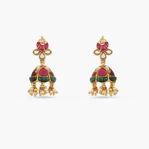 Diya Kempu Jadau Silver Jhumka Earrings