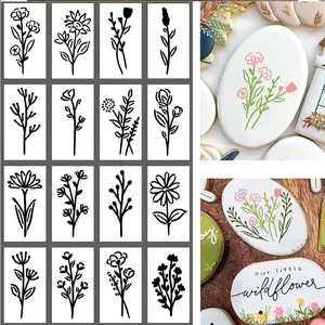 16-Piece Cake Sprayer Mold Set, Pastry Decorative Kit, Plant Floral Design Hollow Templates, Pet Food-Grade Material, Wedding Birthday Party Dessert Decoration