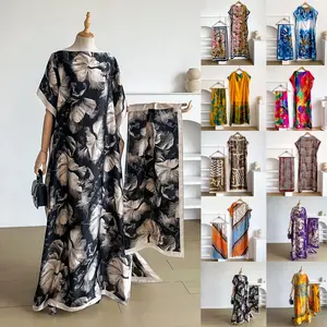 Women's Floral Print Long Dress  Scarf SetBoho Casual Shawl Dress Scarf Set for Beach Vacation Holiday Ladies Clothes for All Seasons