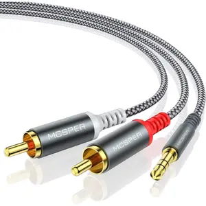 RCA to 3.5mm AUX Cable, (6.6 Feet) 3.5 mm 1/8 to RCA 2-Male Headphone Jack Adapter Splitter Premium Stereo Audio Cord for Connects a Smartphone, Tablet, HDTV