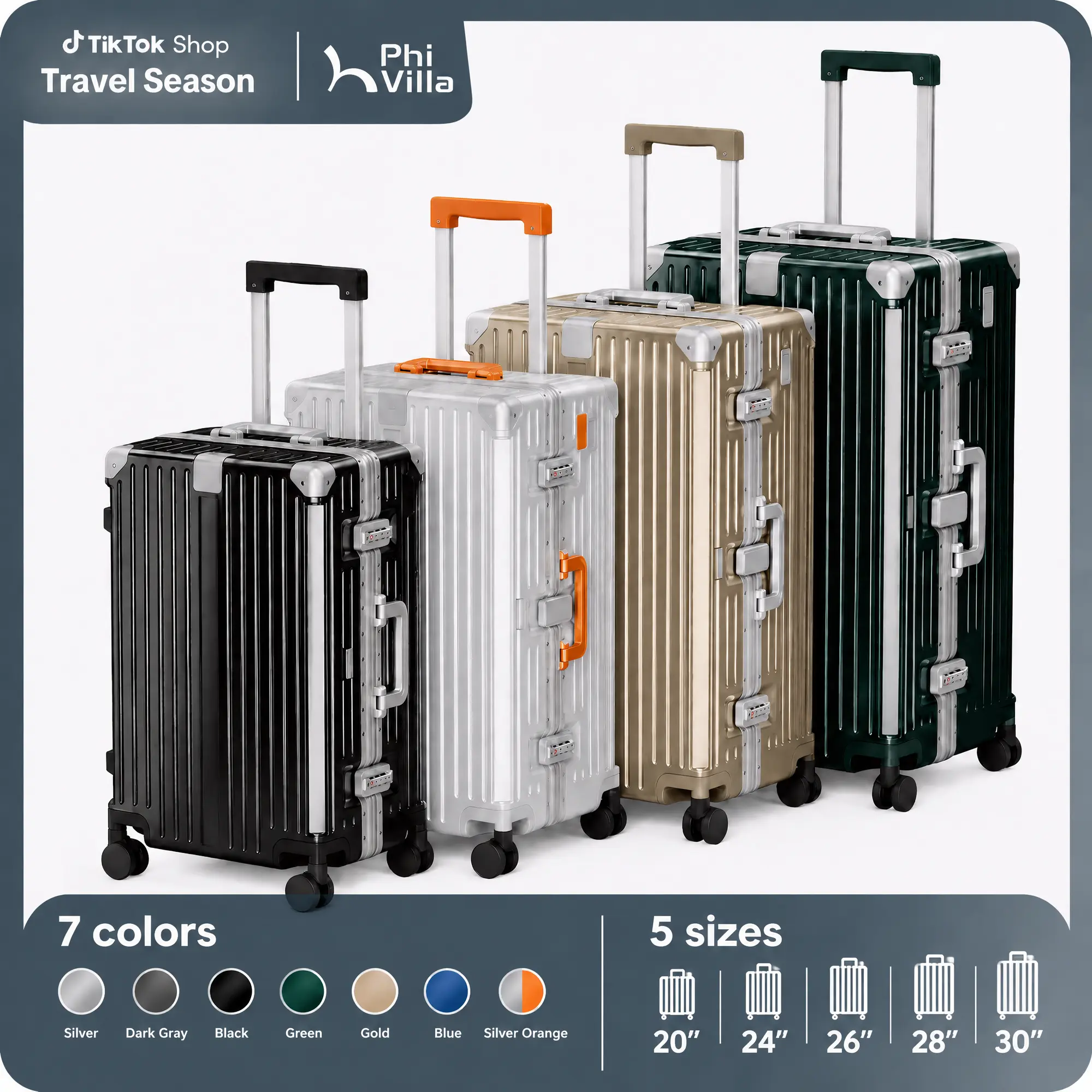 PHIVILLA 20/24/26/28/30 Inch  Luggage, Thickened Aluminum Frame Suitcase with TSA Spinner Wheels, 3-Layer PC Hardside Zipperless Travel Suitcase with Type-C USB Charging Port, Cup Holder, Falldealsforyou