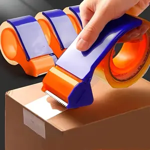 Portable Packaging Tape Dispenser, Ergonomic Handheld Heavy-Duty Cutter and Sealer, Blue and Design, Lightweight, Durable Plastic Structure