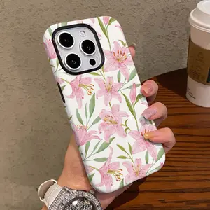 Retro lily pattern, durable, shock-absorbing, glossy 2-in-1 phone case, compatible with iPhone 17, 16, 15, 14, 13, 12, 11, X, Samsung and other models. Makes a great holiday gift for friends or family.