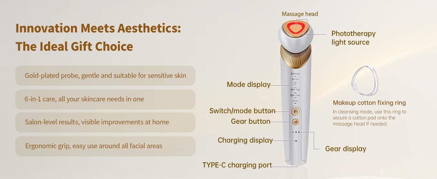 Yuonry 6-in-1 Age-Defying - Eye, Face & Neck Lift & Firm, 5-Color Light Therapy for Face with Microcurrent, Vibration, Heat & Cooling, Skin Care Tool for Youthful & Tightening Skin (Purple)