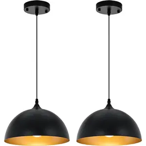 2 Pack Farmhouse Pendant Lighting for Kitchen Island, Black Gold Dome Pendant Light Fixtures, Industrial Hanging Ceiling Light for Dining Room Foyer Cafe Kitchen Sink