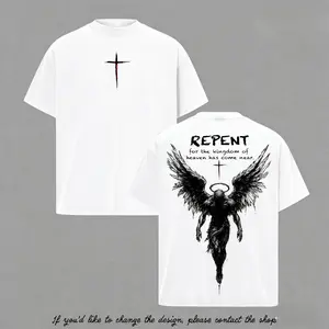 Repent Vintage  Oversized Christian T-Shirt, Angel Wings Faith Graphic Tee, "Kingdom of Heaven Has Come Near" Gospel Streetwear Top, Heavy Cotton Unisex Retro Worship Shirt