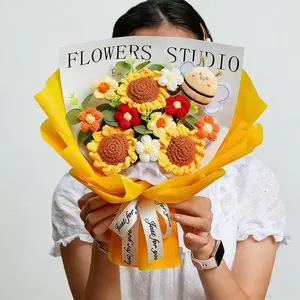 Sunflower Bouquet Handmade Knitted Yarn Gift for Graduation, Valentine's Day, Teachers, Girls, Handcrafted Flower Arrangement