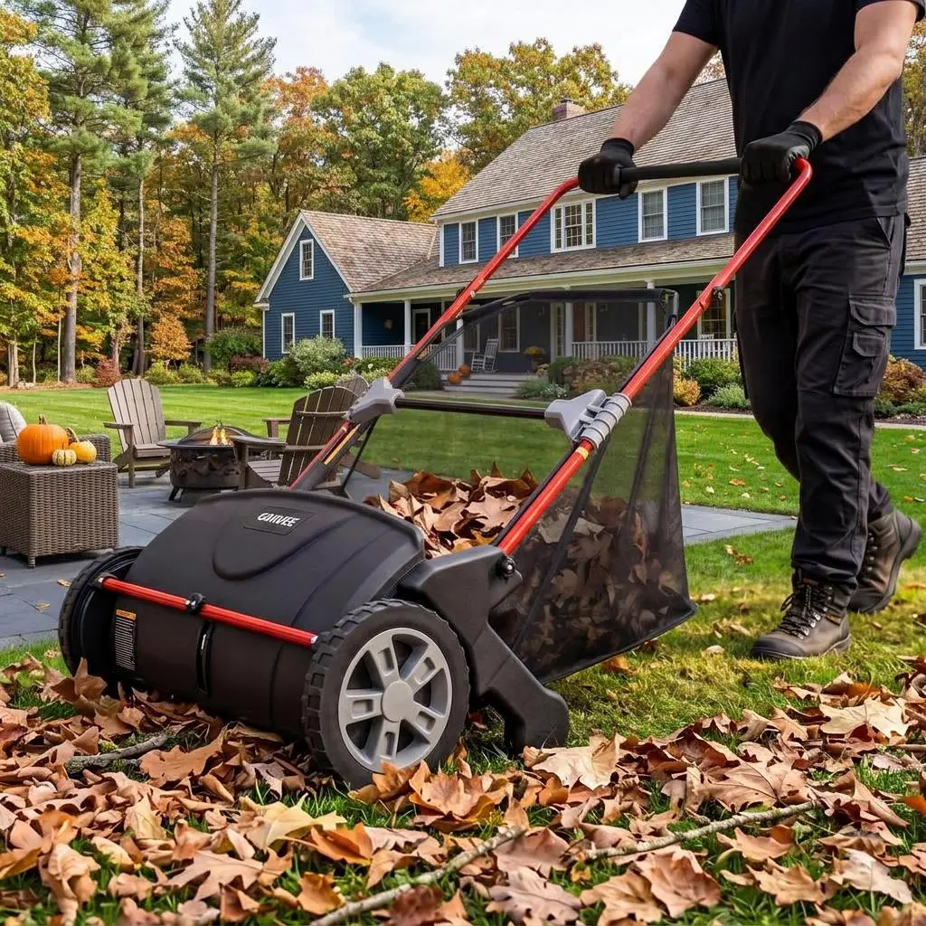 21-Inch Manual Push Lawn Sweeper, Leaf Grass Pine Needle Collector with 3.5 Cu. Ft. Large Collector Bag, Adjustable Brush Height, Heavy Duty Steel Frame, 4 Spinning Brushes, Rubber Wheels