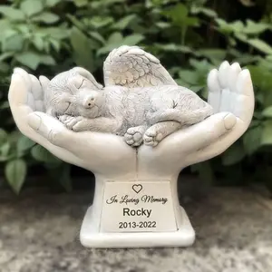 Personalized Dog Pet Grave Markers Memorial Angel Statue Stone with in God's Hands, Dog Pet Headstone Garden Stone，in Loving Memory of A Pet Lost Gift, 7 Inch(H)