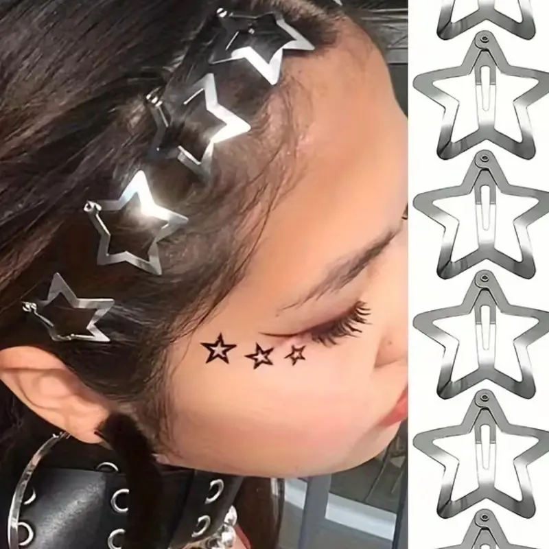 10 Silver Gold Star Hair Clips Set, Cute Bb Hair Clamps for Girls, Metal Buckle Design, Perfect Gift for Valentine's Day & New Year, Decorative Hair Clips, Hair Accessories, Super Cute Clips