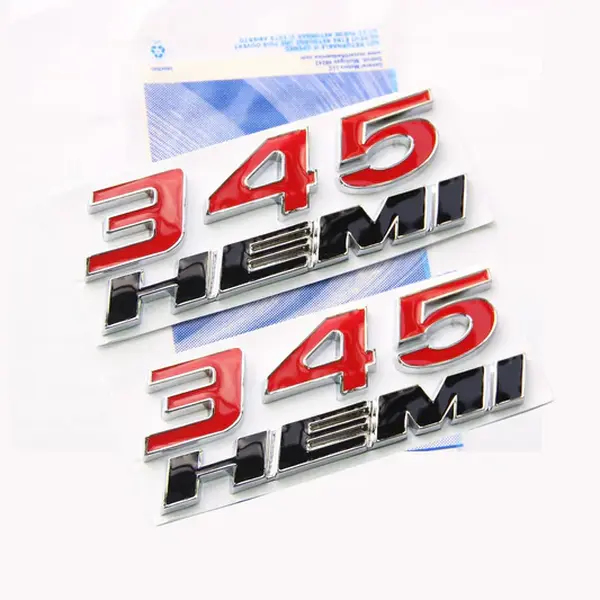 345 Side Emblem Badge Set - ABS Plastic Premium Finish Peel & Stick Car Exterior Decal Sticker, Badge Upgrade for Dodge Challenger, Charger, RAM 1500 Hemi Engine Vehicles (Black/Red 2-Pack, Performance Look, Side Replacement), Decal For Cars, Vehicle Deco