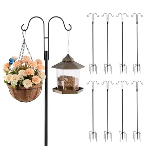 Double Shepherds Hook 8 Pack 60 Inch Heavy Duty Bird Feeder Pole For Outdoor Garden Yard And Patio - Weather Resistant Rustproof Steel Stands, Easy Assembly, Durable Bird Feeding Poles Set Of 8