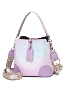 Fashion Colorblock Letter Pattern Strap Patched Design Buckle Handbag, Casual Ombre Handbag for Women, Trendy All-match PU Leather Crossbody Bag, Embellished Shoulder Bag