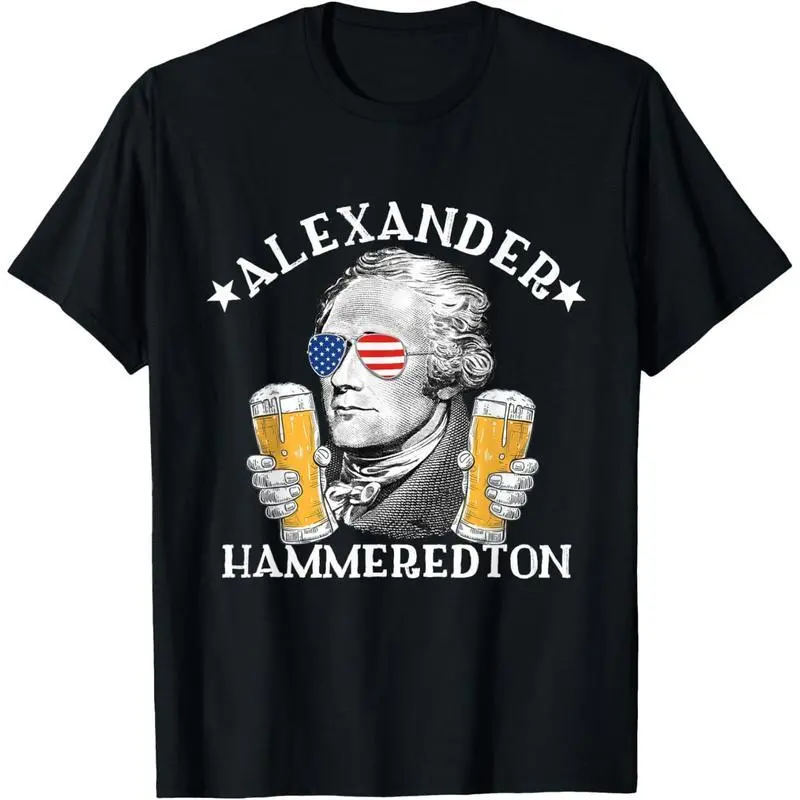 Men's Printed Fashion T-Shirt with Alexander Hamilton Beer Graphic, Soft Cotton Casual Round Neck, Made in USA, Tops, Menswear