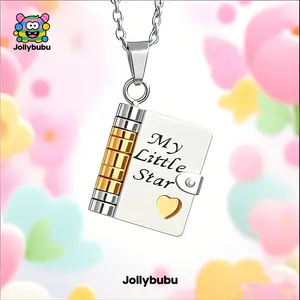 My Little Star Book Necklace for Daughter, Birthday Day Gift Graduation Jewelry of Love Flip Book Locket Necklace with Laser-Engraved Inspirational Quotes, Birthday or Graduation Gift, Keepsake Jewelry of Love
