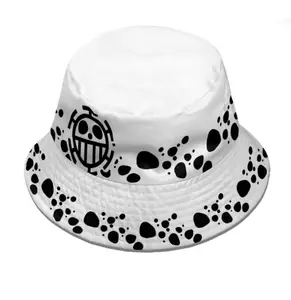 Trafalgar Law Hat V2 Bucket Hat – Custom Reversible Anime Streetwear Cap, White - Black Hat for Cosplay & Casual Wear