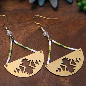 Western Aztec Inspired Genuine Stone Jade and Moonstone Drop Earrings