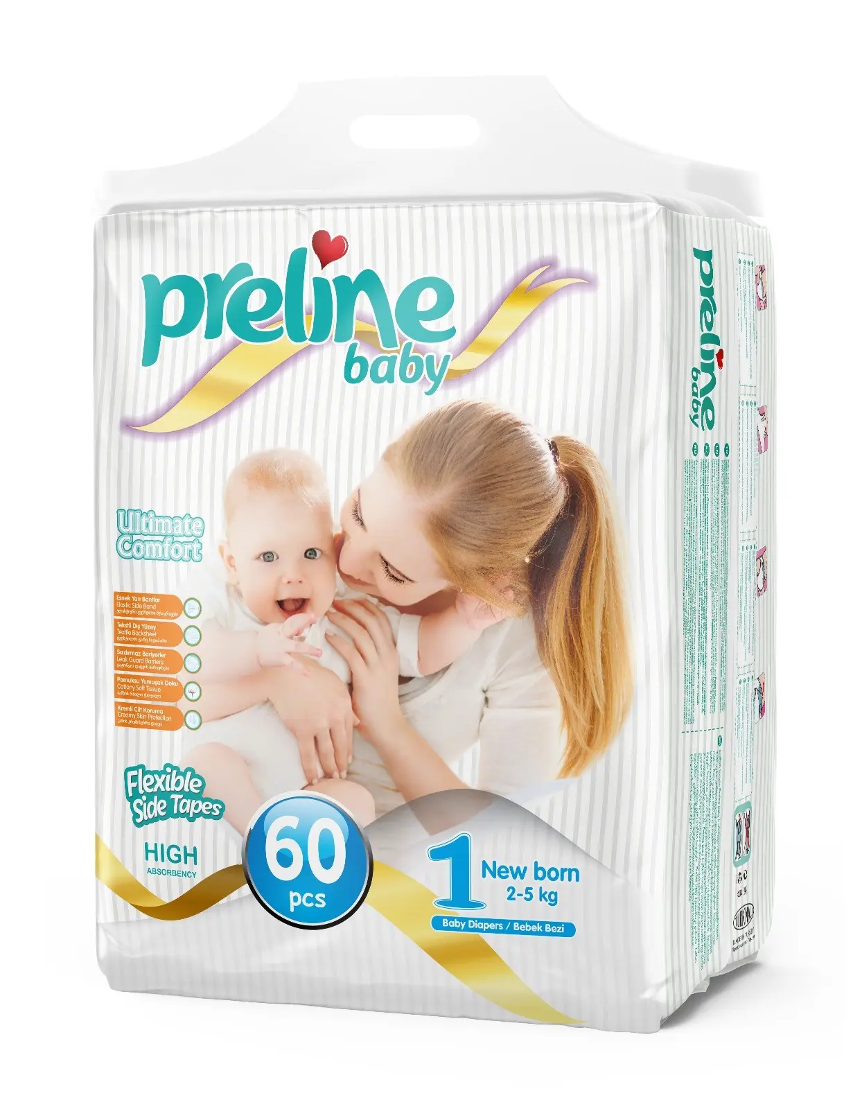 Preline Baby Diapers Size 1 Newborn (4-11 lbs / 2-5 kg), 60 Pieces Preline Baby Diapers Size 1 Newborn (4-11 lbs / 2-5 kg), 60 Pieces