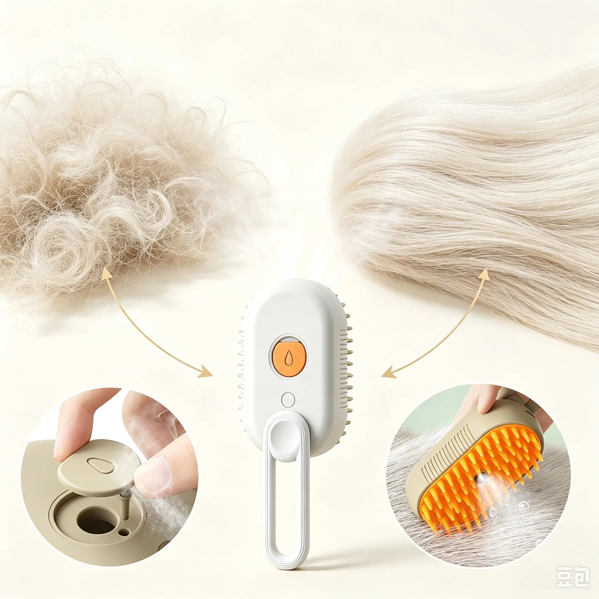 3-in-1 USB Rechargeable Electric Steam Pet Grooming Brush, Anti-Static Floating Hair Remover with Soft Silicone Massage & Steam Spray for Cats Dogs