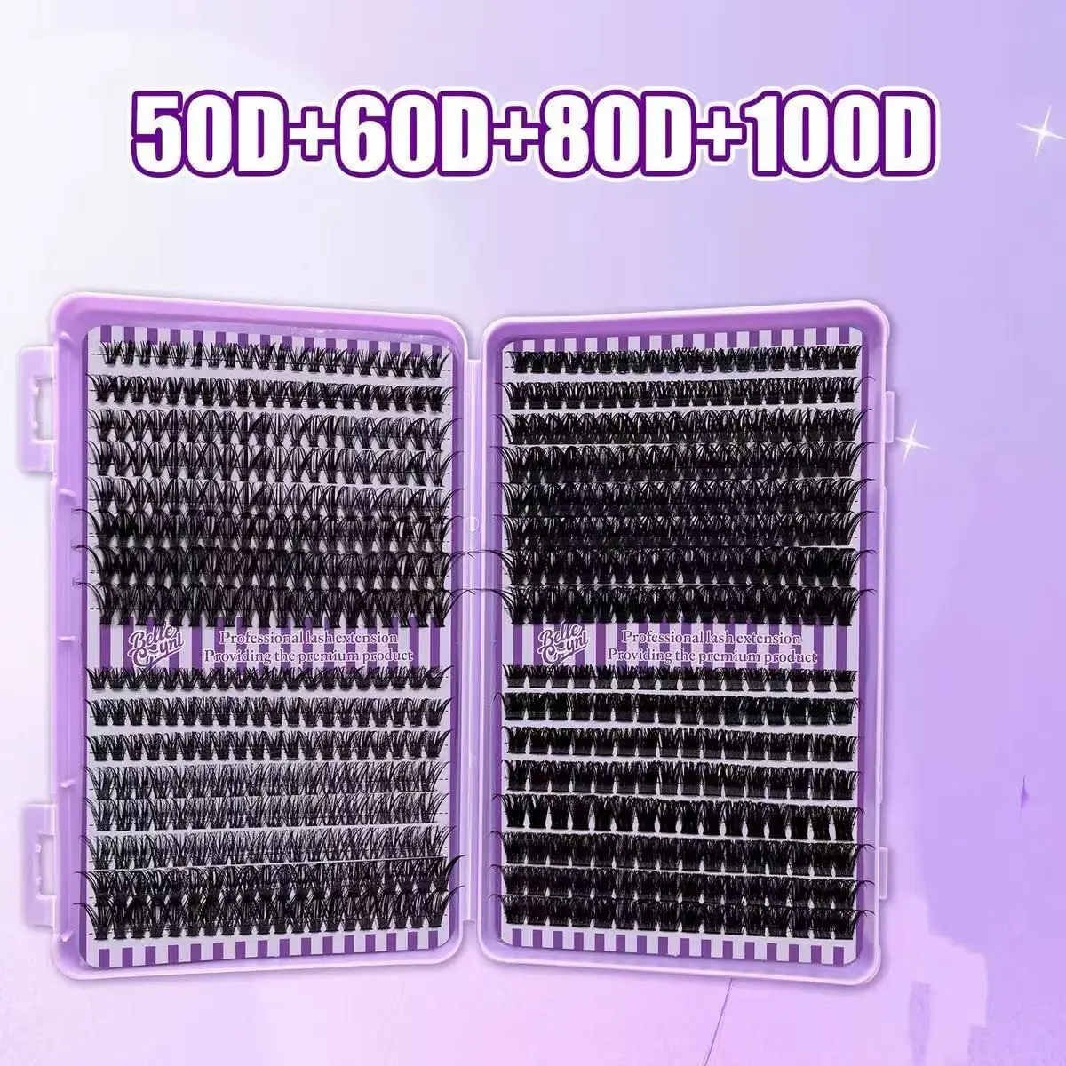 Ultra-Thick Self-Adhesive Dense False Eyelashes, DIY 608 Clusters Mixed Lengths 8-16mm, D/DD Curl, Reusable, Natural Look, Soft Texture
