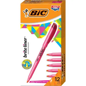 BIC Brite Liner Highlighters, Chisel Tip, 12-Count Pack of Pink Highlighters, Ideal Highlighter Set for Organizing and Coloring