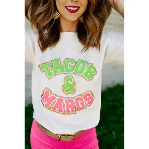 Tacos & Margs Varsity Glitter Cream Tee